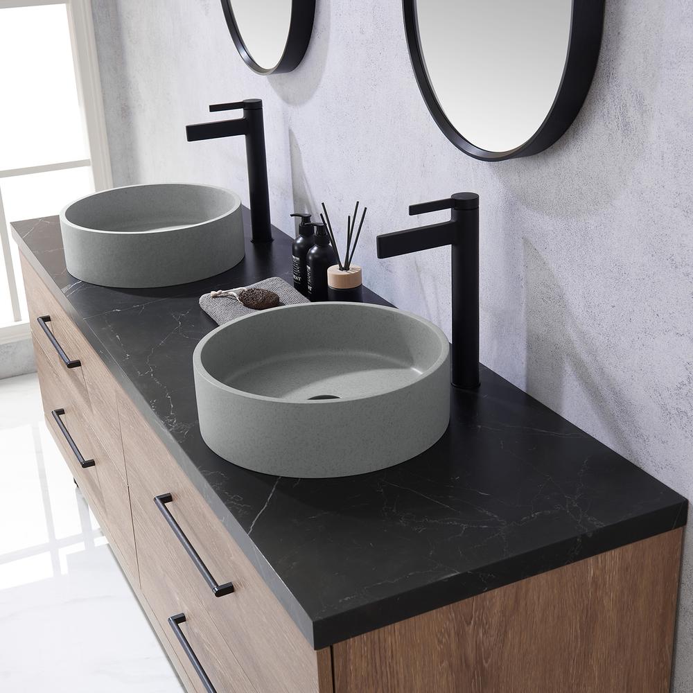 Double Sink Bath Vanity with Sintered Stone Top with Concrete Sink and Mirror
