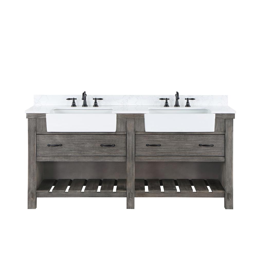 Double Bath Vanity with Composite Stone Top, White Farmhouse Basin