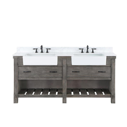 Double Bath Vanity with Composite Stone Top, White Farmhouse Basin