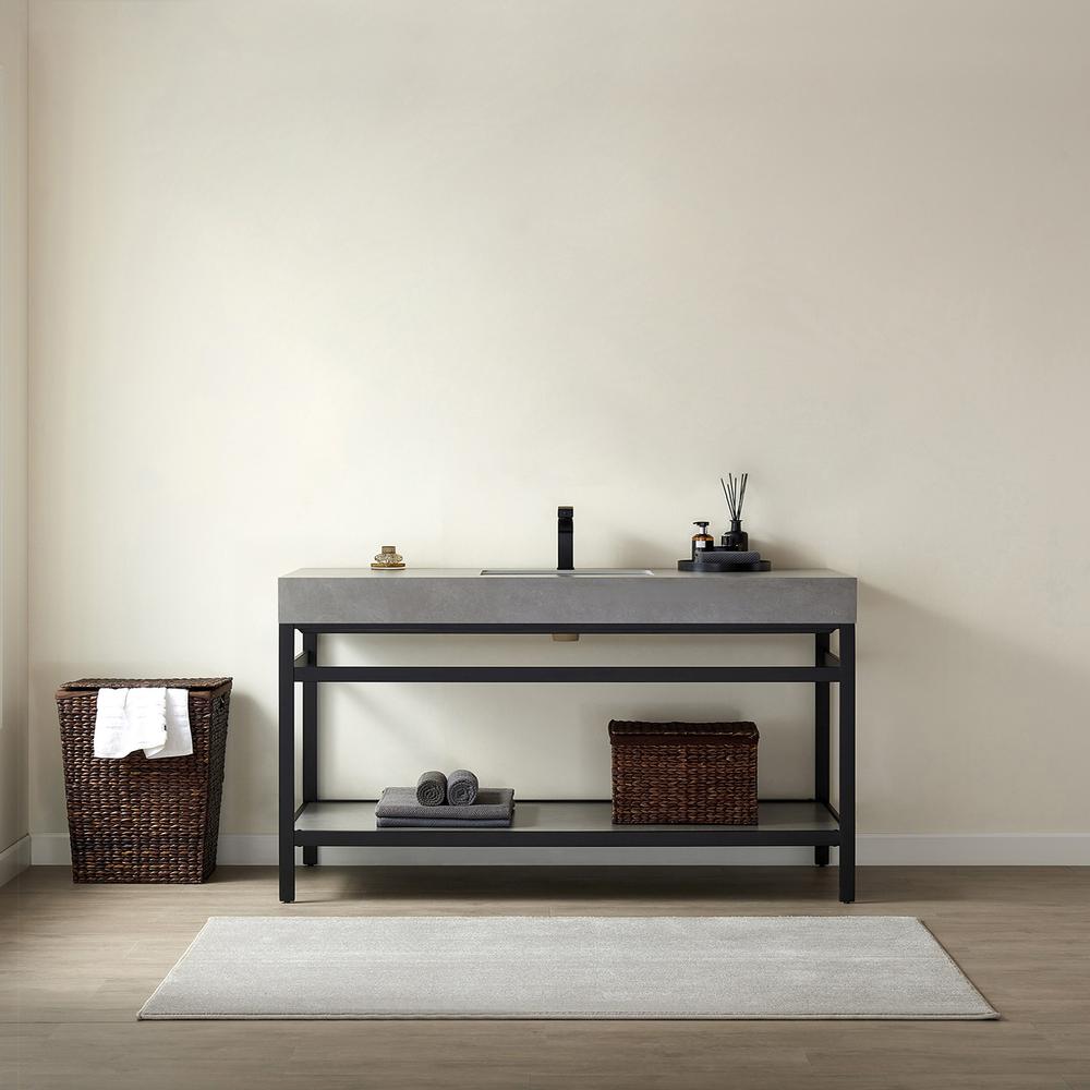 Single Sink Bath Vanity Metal Support with Grey Sintered Stone Top