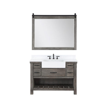 Single Bath Vanity with Composite Stone Top, White Farmhouse Basin and Mirror