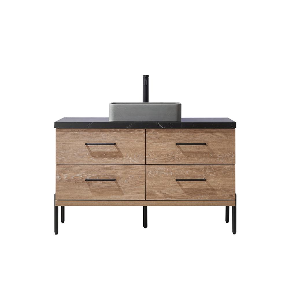 Single Sink Bath Vanity with Black Sintered Stone Top with Concrete Sink