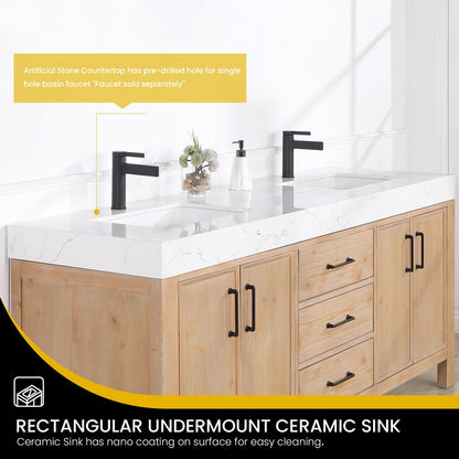 Free-standing Double Bathroom Vanity with Composite top in Lightning White
