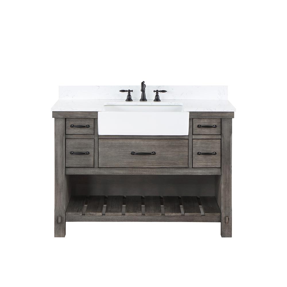 Single Bath Vanity with Composite Stone Top, White Farmhouse Basin