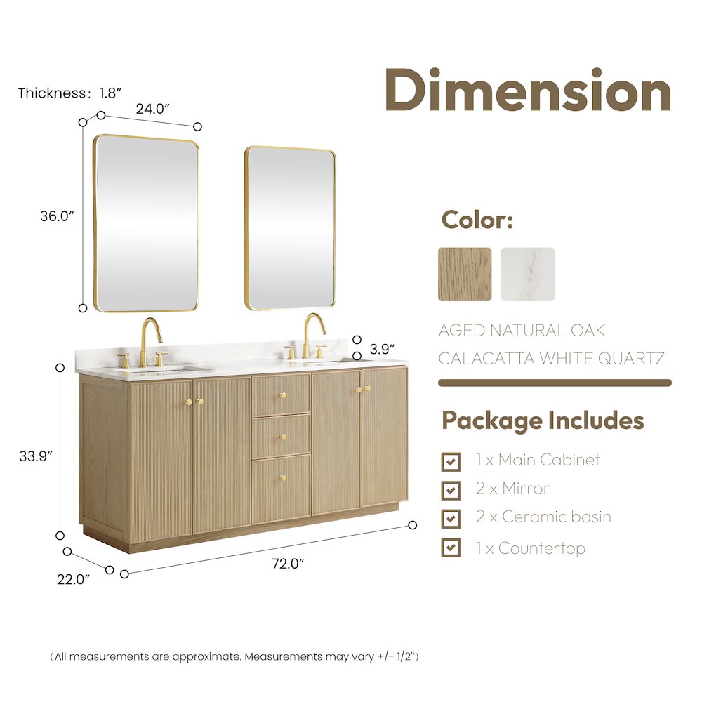 Oza 72" Free-standing Double Bath Vanity in Aged Natural Oak