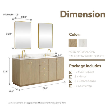 Oza 72" Free-standing Double Bath Vanity in Aged Natural Oak
