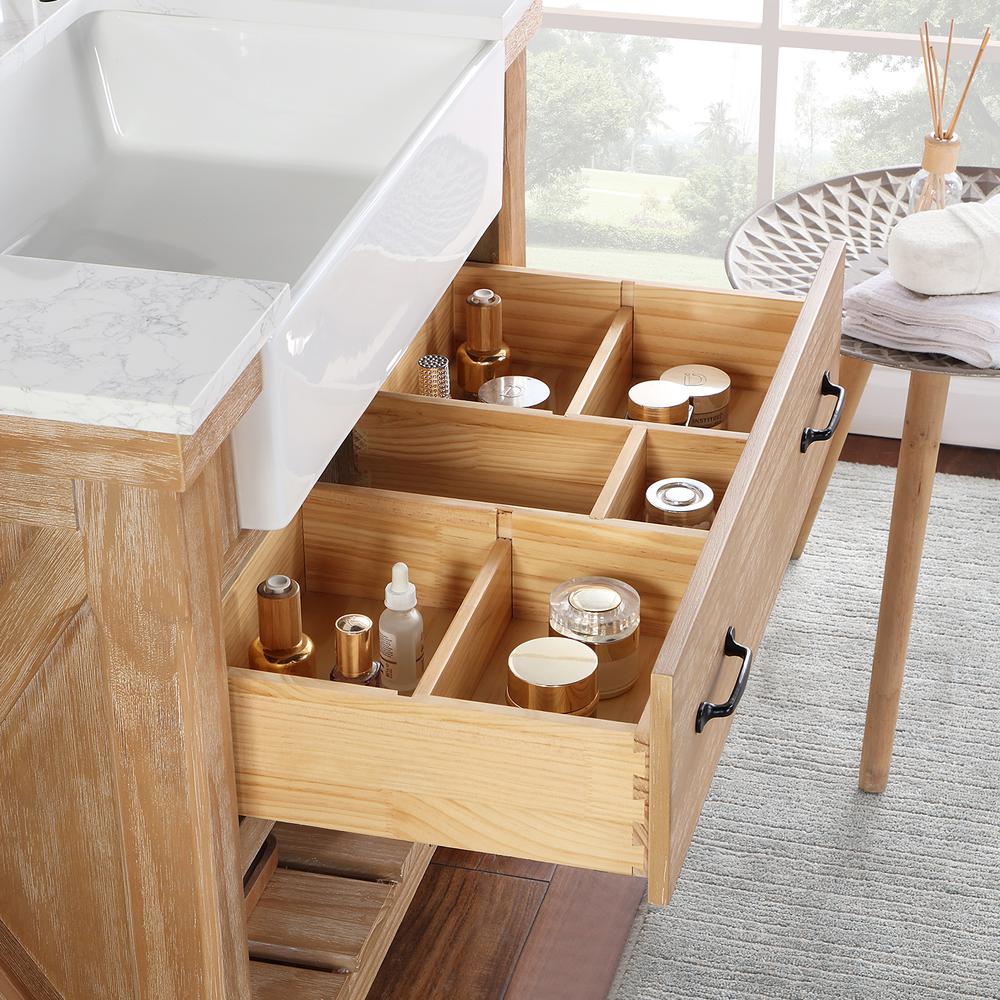 Single Bath Vanity with Composite Stone Top, White Farmhouse Basin and Mirror