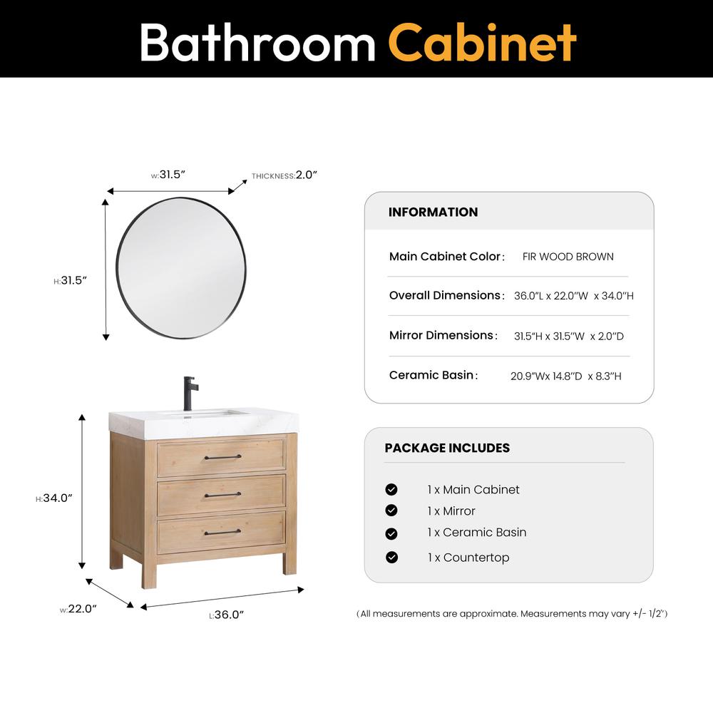 Free-standing Single Bathroom Vanity with Composite top and Mirror