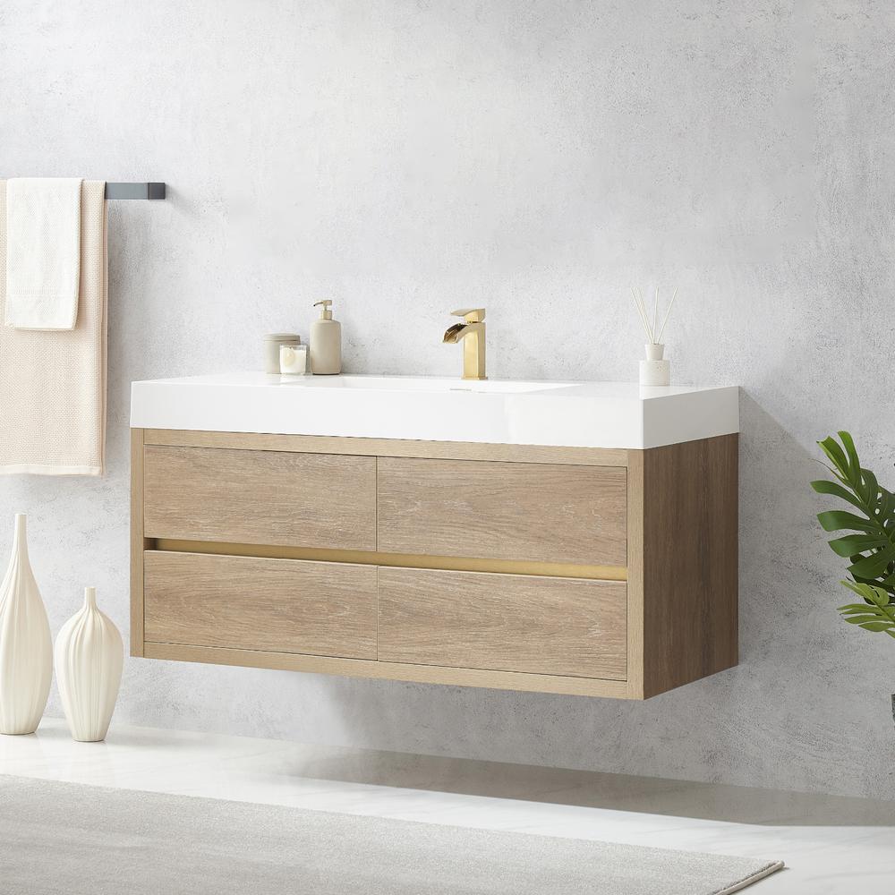 Single Sink Wall-Mount Bath Vanity with Composite Integral Square Sink Top