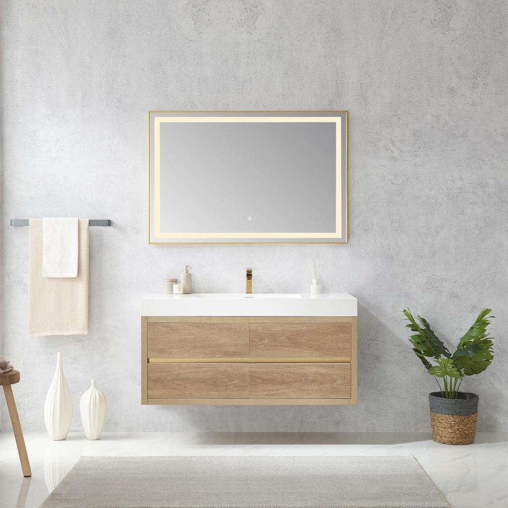 Single Sink Wall-Mount Bath Vanity Composite Integral Square Sink Top, Mirror