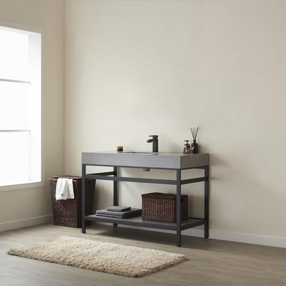 Single Sink Bath Vanity Metal Support with Grey Sintered Stone Top
