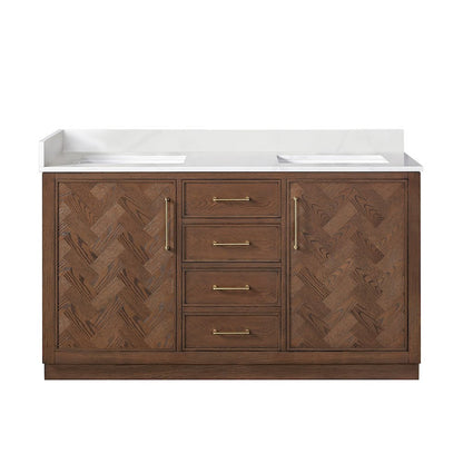 Jakarta 60M" Freestanding Double Bath Vanity in Aged Dark Brown Oak