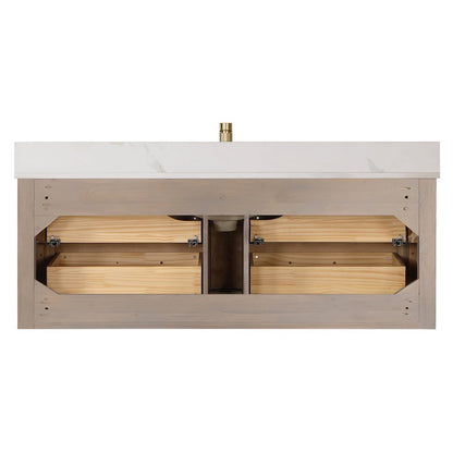 Cristo 55" Floating Single Bath Vanity in Aged Dark Brown Oak