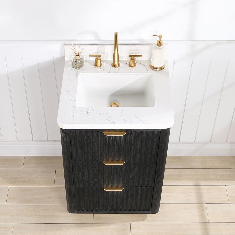 Free-standing Single Bathroom Vanity with Composite top in Lightning White