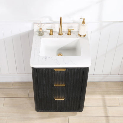 Free-standing Single Bathroom Vanity with Composite top in Lightning White