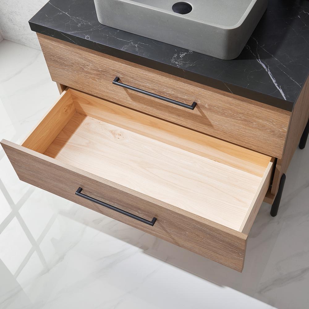 Single Sink Bath Vanity with Black Sintered Stone Top with Concrete Sink