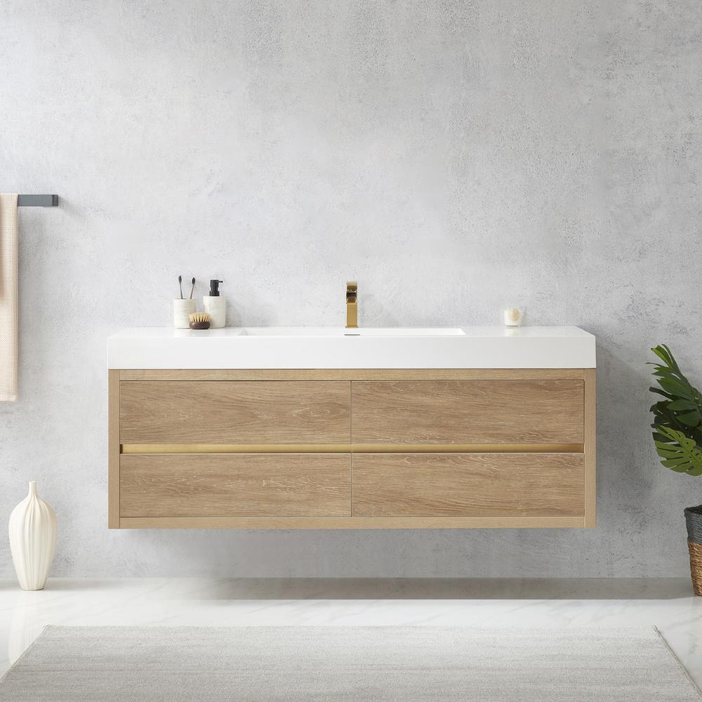 Single Sink Wall-Mount Bath Vanity with Composite Integral Square Sink Top