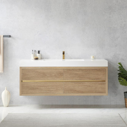 Single Sink Wall-Mount Bath Vanity with Composite Integral Square Sink Top