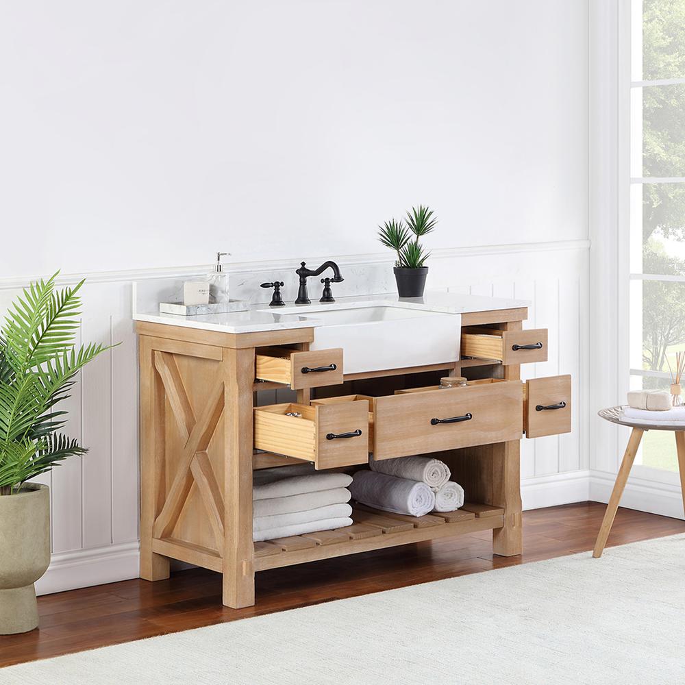 Single Bath Vanity with Composite Stone Top, White Farmhouse Basin