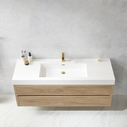 Single Sink Wall-Mount Bath Vanity with Composite Integral Square Sink Top