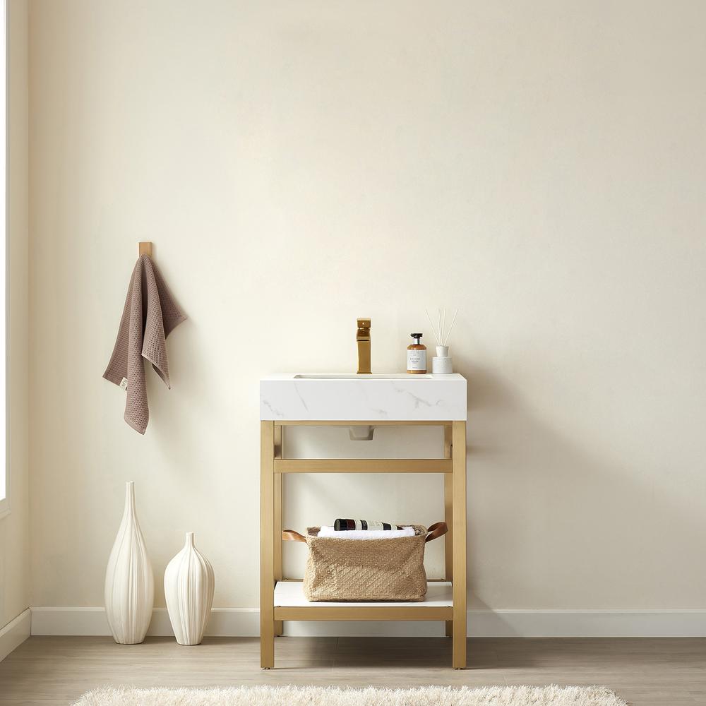 Single Sink Bath Vanity Metal Support with White Sintered Stone Top