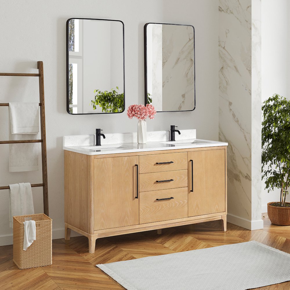Gara 60M" Free-standing Double Bath Vanity in Washed Ash Grey