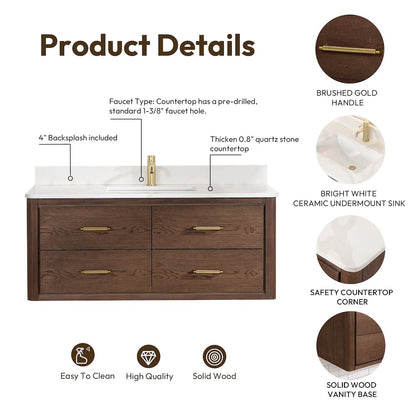 Cristo 48" Floating Single Bath Vanity in Aged Dark Brown Oak