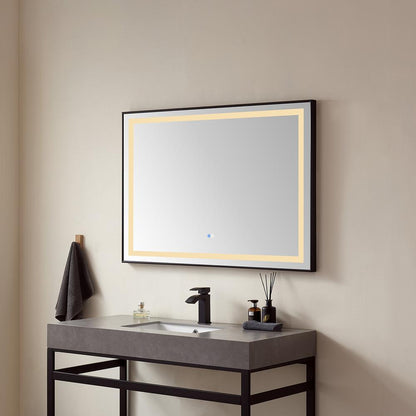 36" Rectangular Aluminum Framed LED Wall Mount Bathroom Vanity Mirror in Black