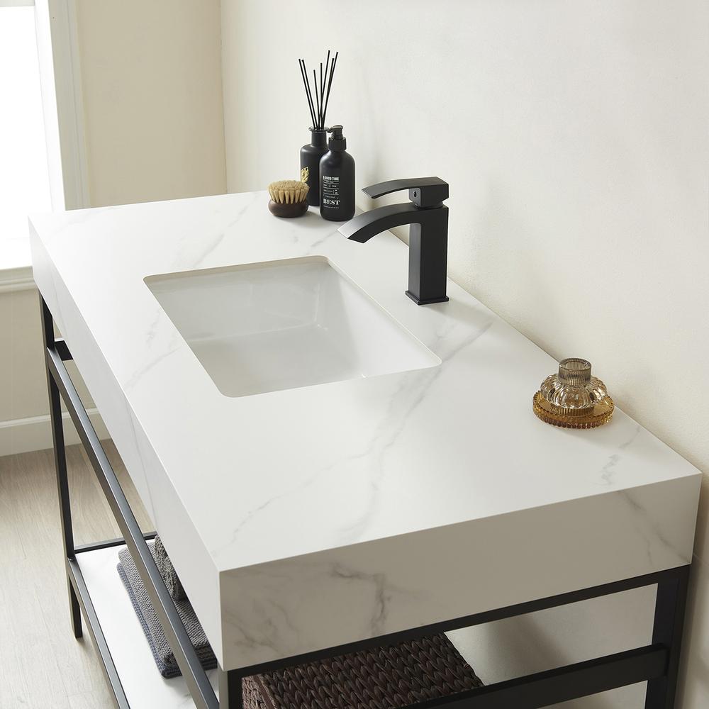 Single Sink Bath Vanity Metal Support with White Sintered Stone Top