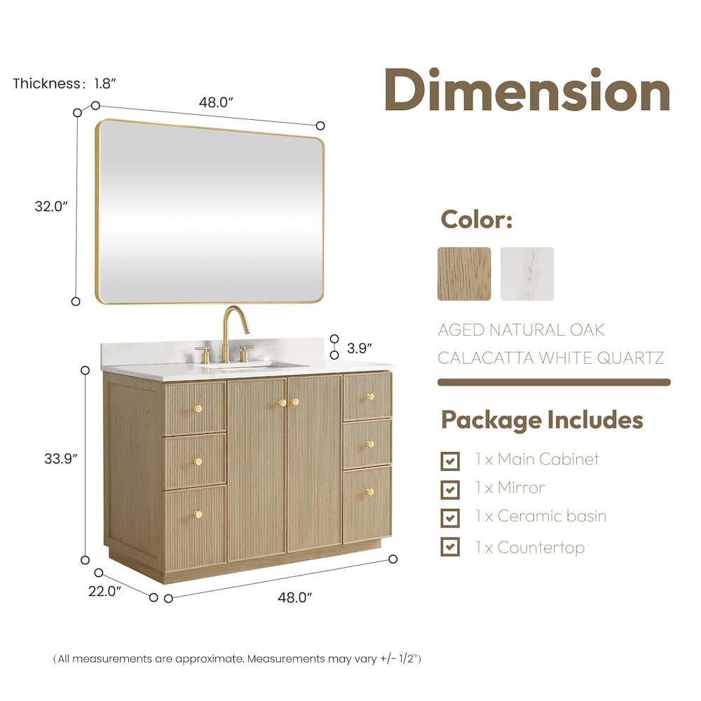 Oza 48" Free-standing Single Bath Vanity in Aged Natural Oak