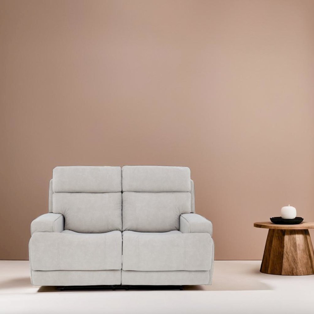 Gray Leather Loveseat with Power Recline and Adjustable Headrests for Comfort