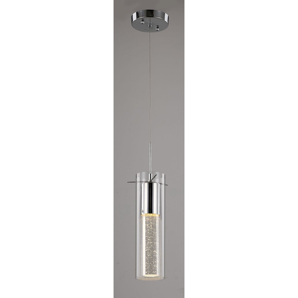 1-Light Chrome Pendant With A Glass Bubble Rod And Shade