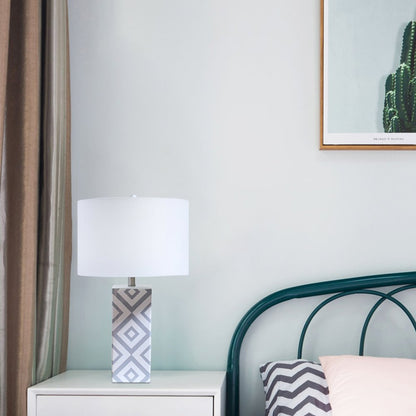 1-Light White And Grey Ceramic Table Lamp With A Shade