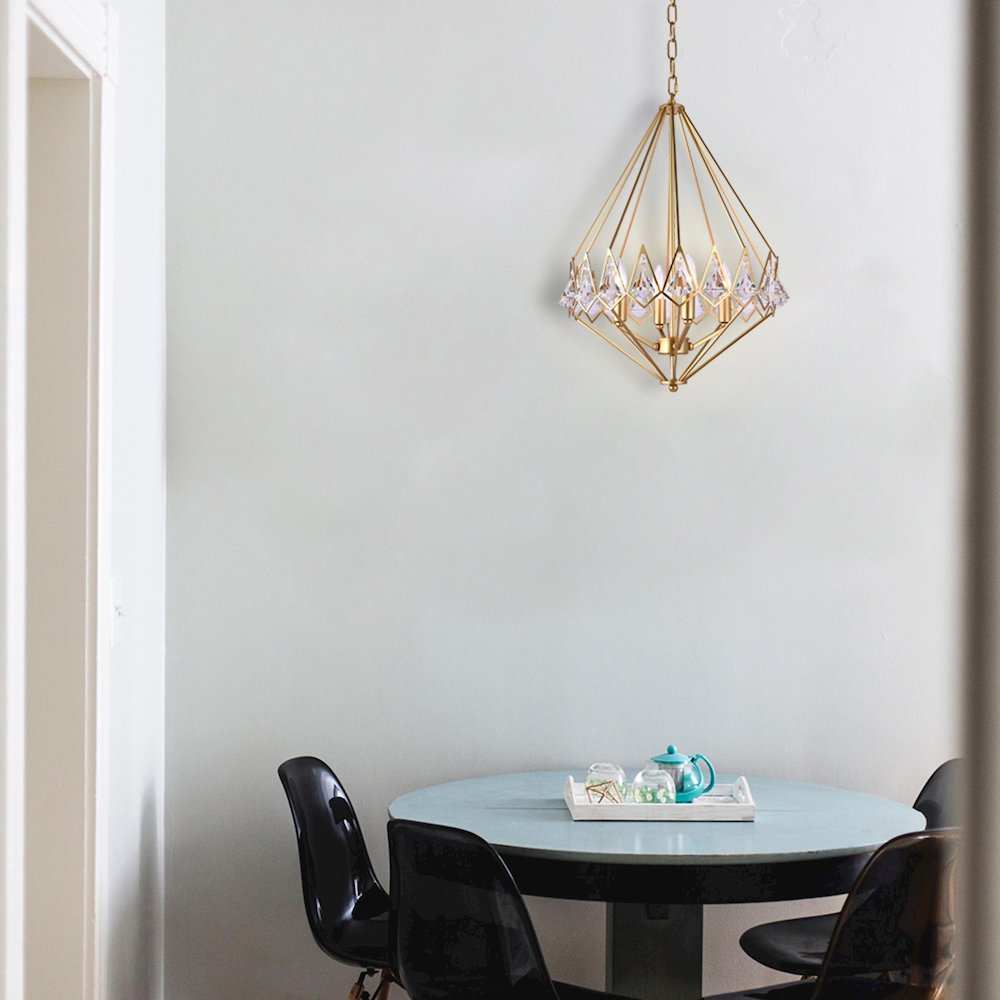 4-Light Gold Metal Chandelier With Clear Crystal Accents