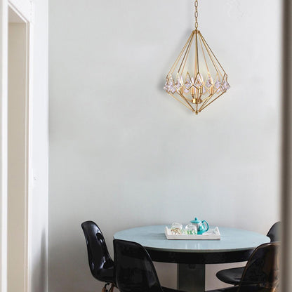 4-Light Gold Metal Chandelier With Clear Crystal Accents
