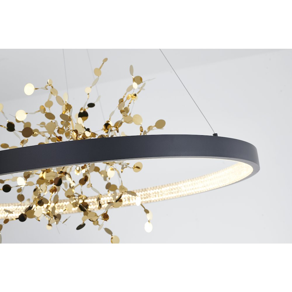 1-Light Sand Black LED Chandelier With Gold Aluminum Confetti Interior