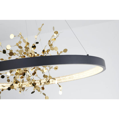 1-Light Sand Black LED Chandelier With Gold Aluminum Confetti Interior