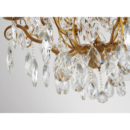 8-Light Brass Chandelier With Clear Crystals