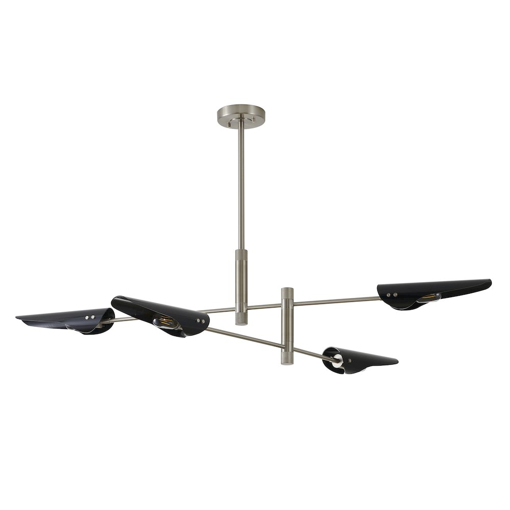 4-Light Shiny Nickel Chandelier With Black Shades