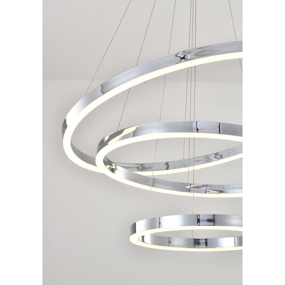 3-Light Chrome Dimmable LED Chandelier With Halo Rings