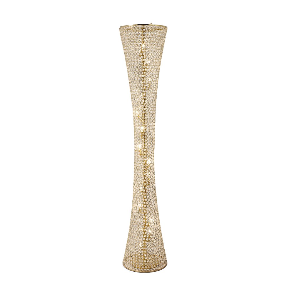 15-Light Gold Floor Lamp With Clear Crystals