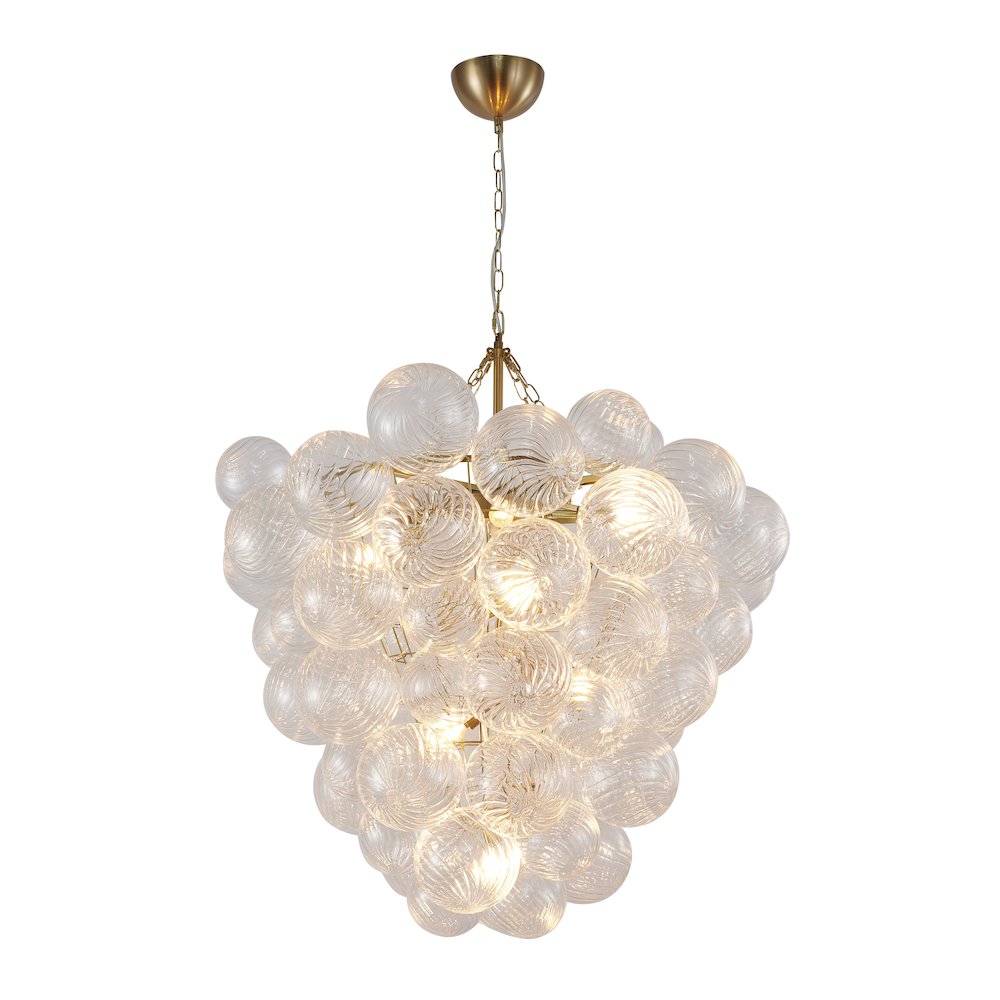 8-Light Brass Chandelier With Clear Swirl Glass Shade
