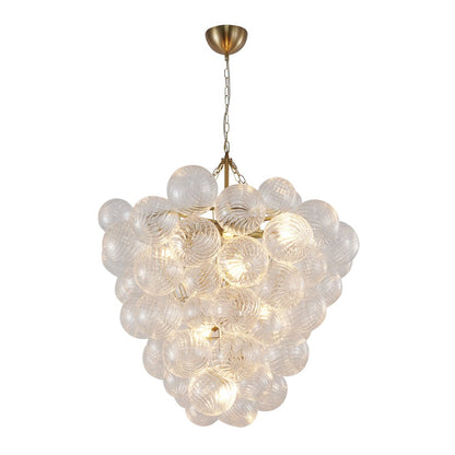 8-Light Brass Chandelier With Clear Swirl Glass Shade