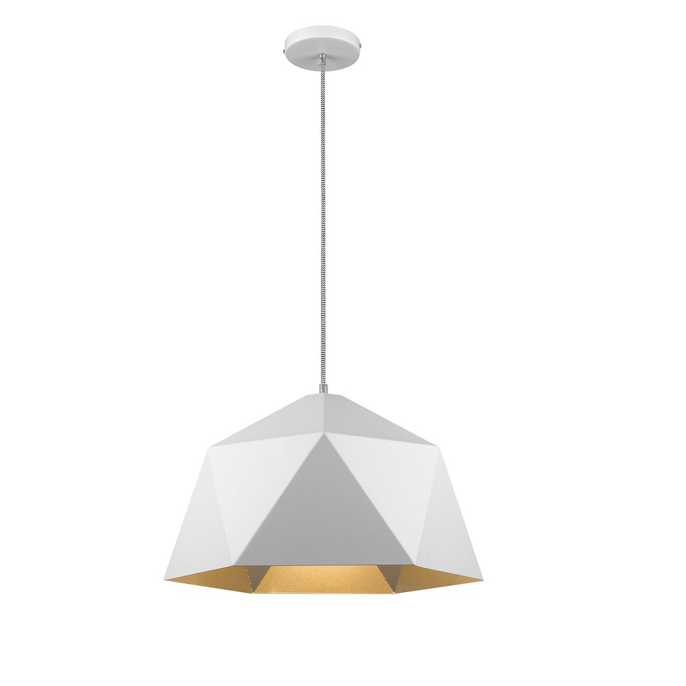 1-Light White Metal Shade Pendant With A Gold Interior