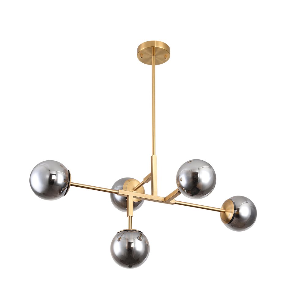 5-Light Gold Chandelier With Smoke Glass Shades