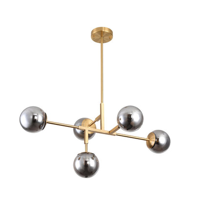 5-Light Gold Chandelier With Smoke Glass Shades