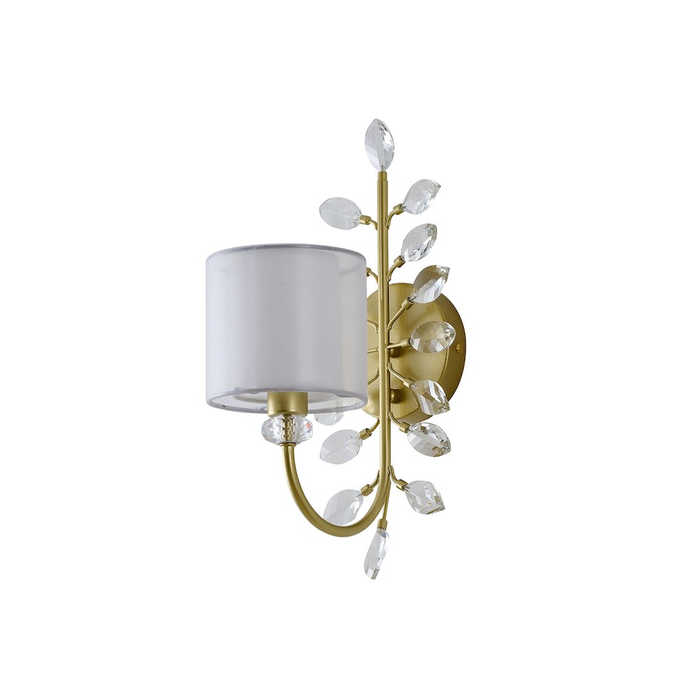 1-Light Aged Silver Branch Wall Sconce With A Fabric Shade And Crystals