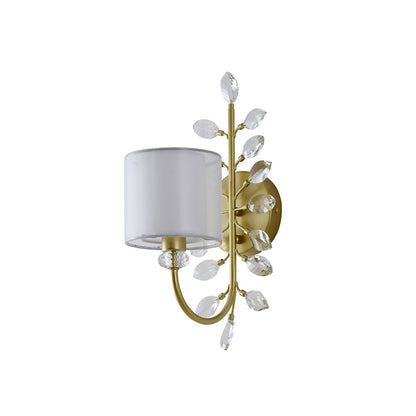 1-Light Aged Silver Branch Wall Sconce With A Fabric Shade And Crystals