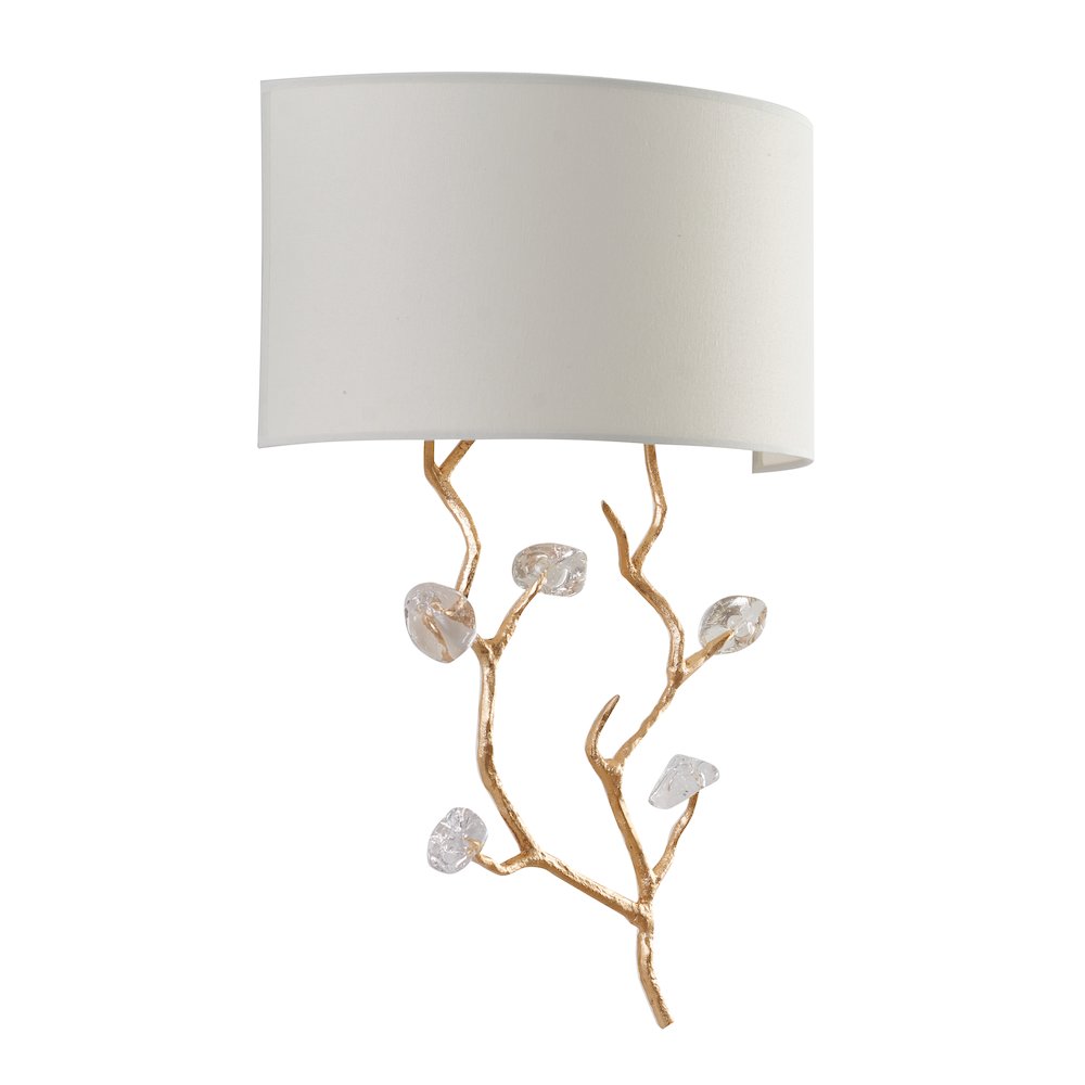 1-Light Gold Wall Sconce With Clear Glass Accents And A Fabric Shade
