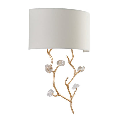 1-Light Gold Wall Sconce With Clear Glass Accents And A Fabric Shade